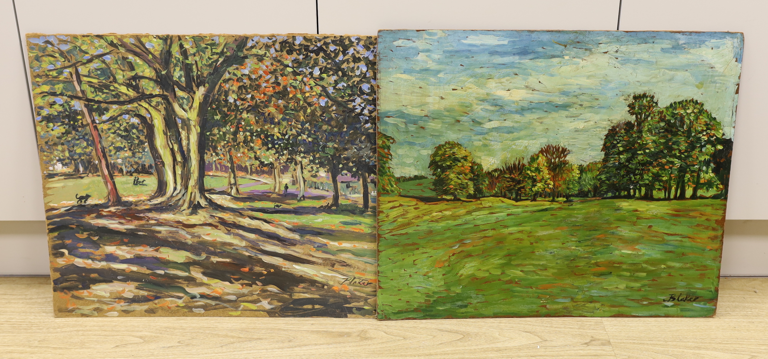 Michael John Blaker (1928-2018), two oils on board, Ellington Park, Ramsgate and one other, signed, each 51 x 60cm, unframed